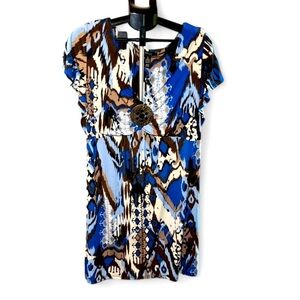 Style & Co Kilim Print Blue & Brown Dress, Size 1X